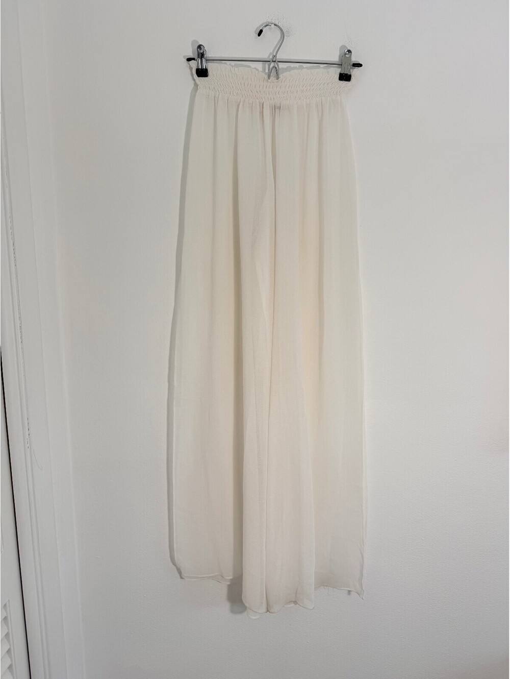 Ramy Brook Ivory Sheer Wide Leg Pull On Palazzo Pants Smocked Waist Size S - Picture 2 of 7